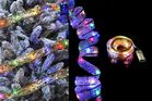 Vánoční stuha s LED světýlky 500cm/50LED - Zlatá stuha/barevná
