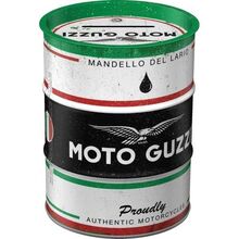 Nostalgic Art Plechová kasička barel: Motto Guzzi Italian Motorcycle Oil
