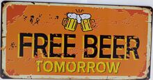 Retro Plechová cedule "Free Beer Tomorrow" oranžová