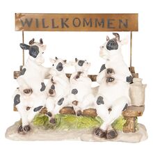 Dekorace - kraví rodinka na lavičce Willkommen
