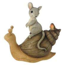 Clayre & Eef Dekorace - myška s ptáčkem na šnekovi
