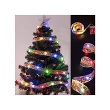 Highlife Vánoční stuha s LED světýlky 100cm/10LED - Zlatá stuha/barevná