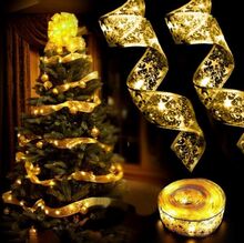Vánoční stuha s LED světýlky 500cm 50LED - Zlatá stuha/teplá bílá