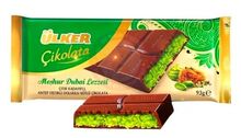 Dubajská mléčná čokoláda 93 g s pistáciovou náplní s těstovými nudlemi kadayif