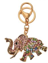 Clayre & Eef Růžovo-zlatý kovový přívěšek na klíče s kamínky slon 7 cm