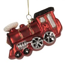 Vánoční skleněná závěsná ozdoba červená mašinka - 10*4*5 cm
