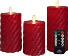 Sada 3 LED svíček z pravého vosku červené
