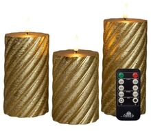 Sada 3 LED svícek z pravého vosku zlaté