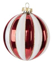 Červenobílá skleněná vánoční ozdoba koule 10 cm