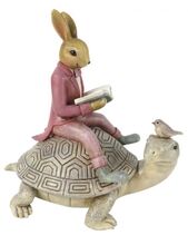 Dekorace sedící králík s knihou na želvě - 17 cm