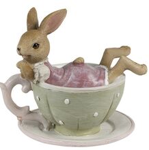 Dekorace králičí slečna v šedozeleném šálku 9 cm