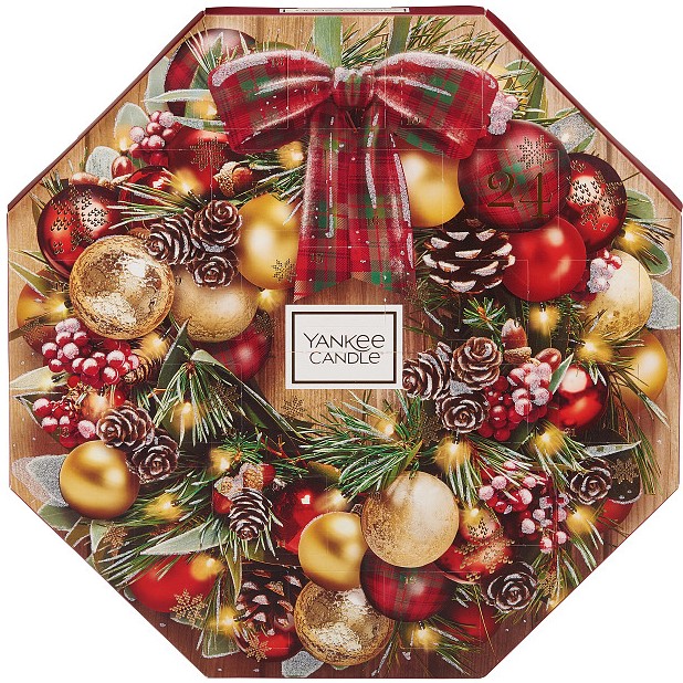Yankee candle DS Adventní kalendář věnec čaj.sv.24ks + svícen Vánoční dárková sada 2019