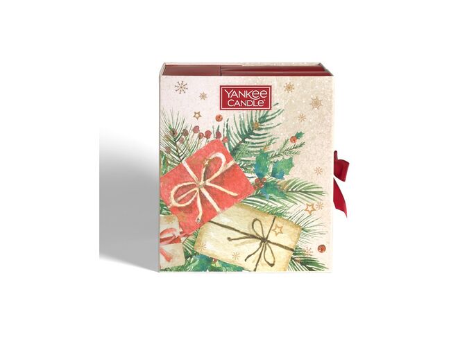 Yankee candle DS Adventní kalendář kniha votiv 12ks,čaj.sv.12ks + svícen Vánoční dárková sada 2020