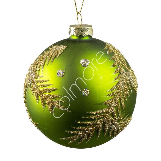 Vánoční ozdoba - zelená koule s větvičkou ø 10 cm, Colmore