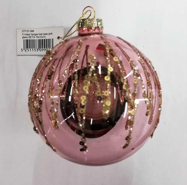 Vánoční ozdoba - růžová průhledná koule s glitry ø 10 cm, Colmore