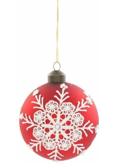 Sada vánočních ozdob - červené koule s vločkou ø 8 cm, 4 ks, Clayre & Eef