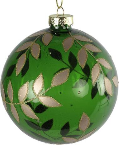Vánoční ozdoba koule zelená s listky