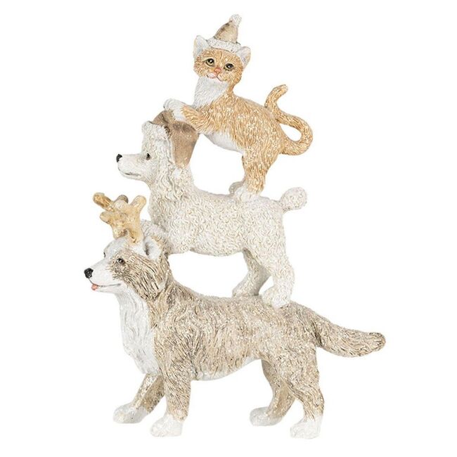 Clayre & Eef Vánoční dekorativní soška zvířátek s čepicemi
