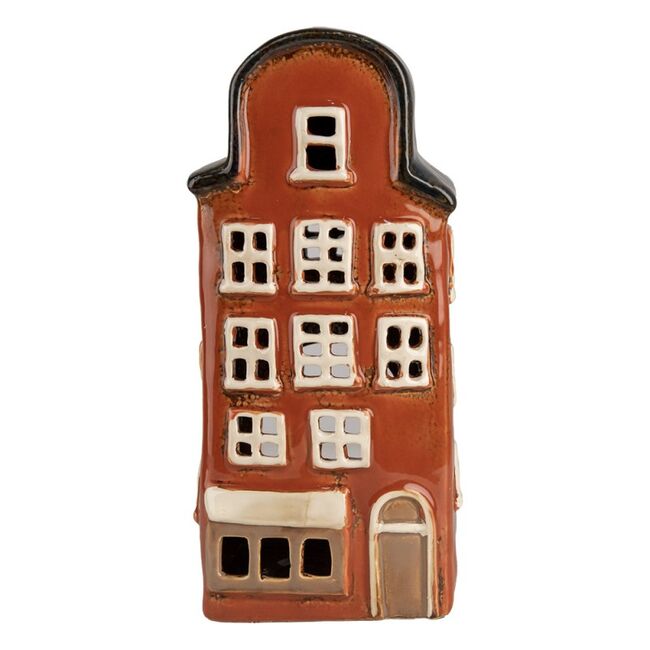Clayre & Eef Červený keramický svícen domek 25cm