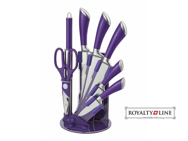 Royalty Line 8-dílná sada ocelových nožů, nůžek a ocílky RL-KSS901