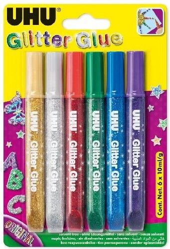 Gelové lepidlo s třpytkami UHU Glitter Glue 6 x 10 ml