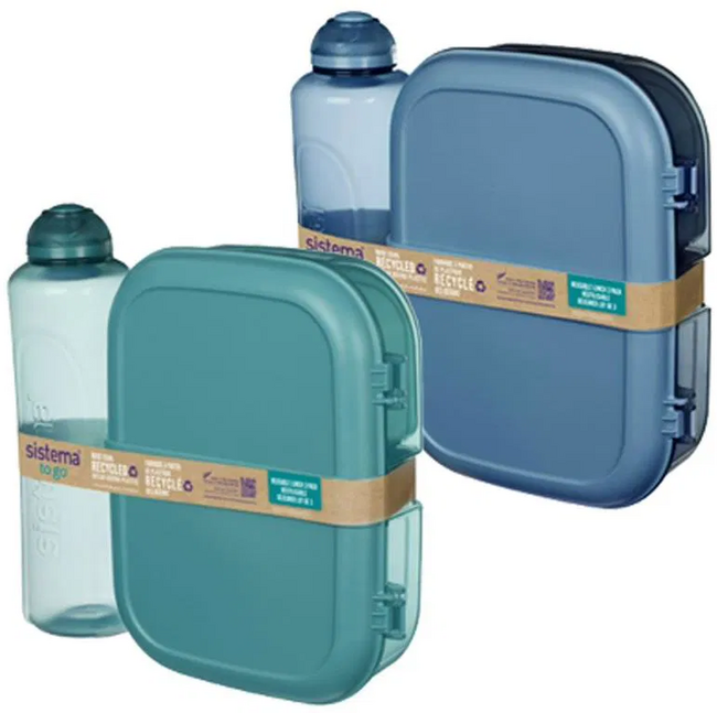 Tříkomorová krabička na oběd 1,1 l a láhev 480 ml, 2 pack