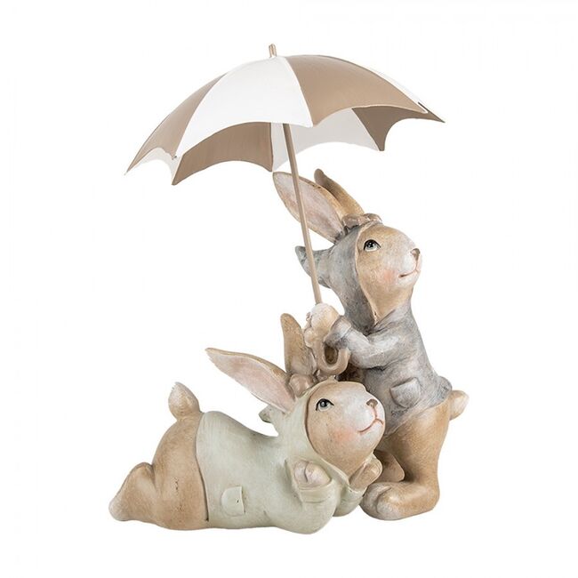 Dekorace králíčci v oblečcích pod deštníkem - 19*16*23 cm