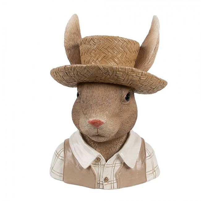 Clayre & Eef Dekorace králík ve slamáku - 15*15*25 cm