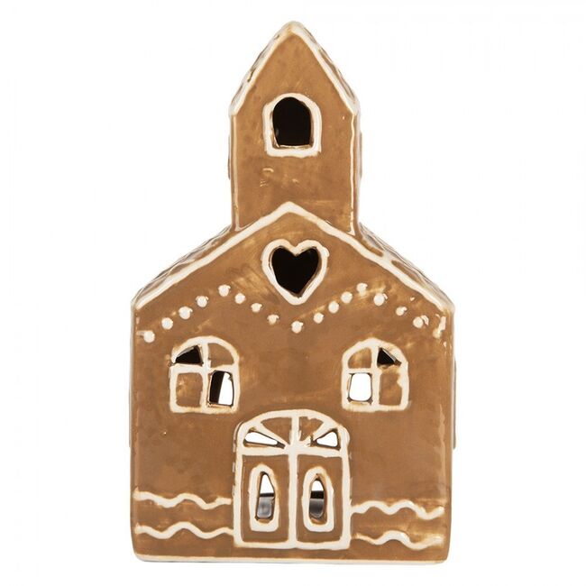 Hnědá keramická chaloupka na čajovou svíčku 16 cm