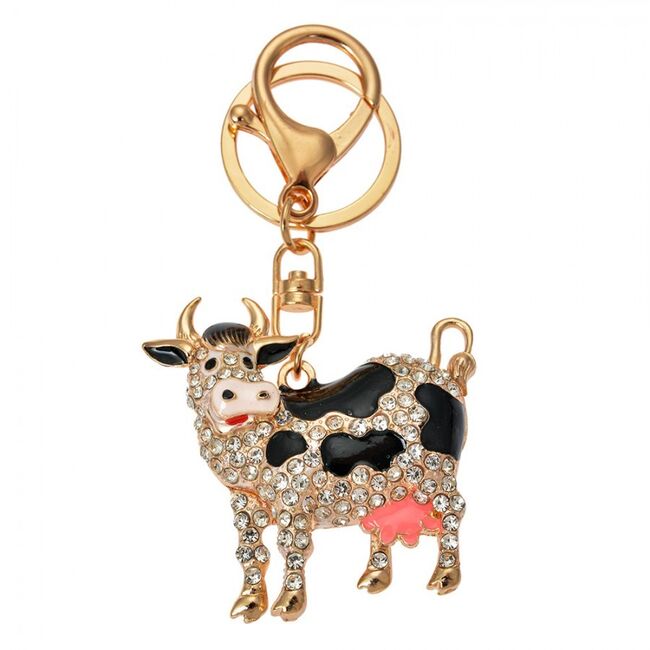Přívěsek na klíče - kravička se stříbrnými kamínky