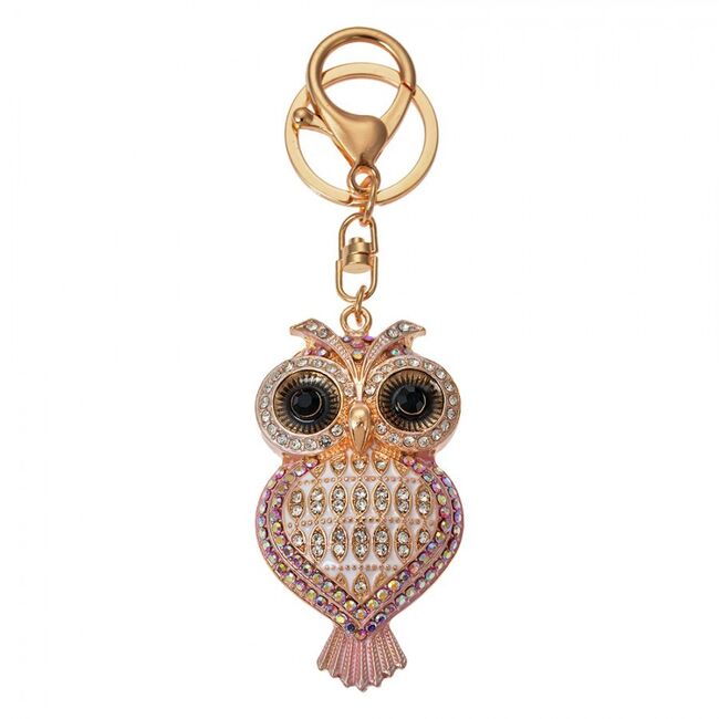 Přívěsek na klíče - sova s růžovými kamínky