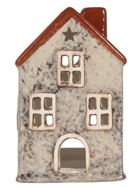 Šedý keramický domek na čajovou svíčku Lamont - 8*7*13 cm