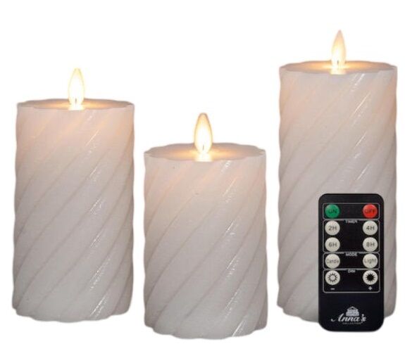 Sada 3 LED svíček z pravého vosku bílé