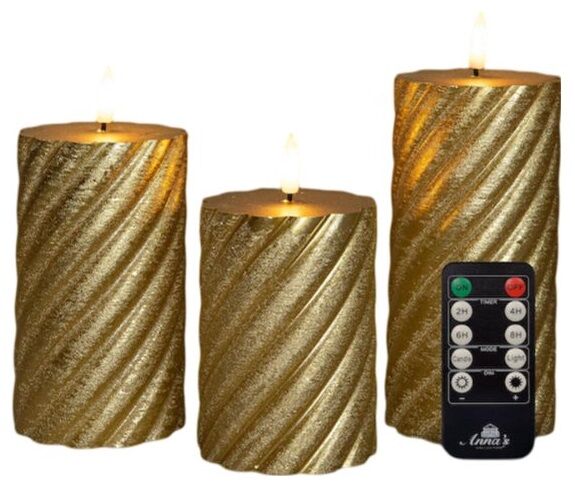 Sada 3 LED svícek z pravého vosku zlaté