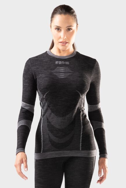 Iron-ic Dámské Ultra warm Merino triko s dlouhým rukávem Barva: Black/Grey, Velikost: M/L
