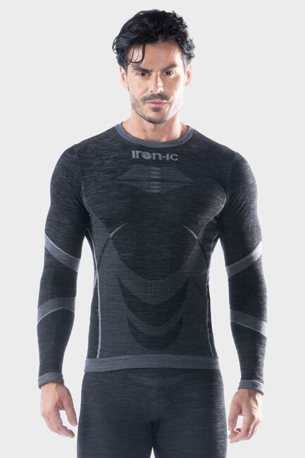 Iron-ic Pánské Ultra warm Merino triko s dlouhým rukávem Barva: Black/Grey, Velikost: L/XL