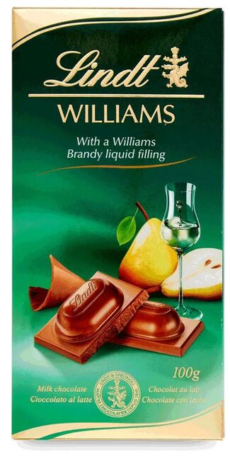 lind Lindt Mléčná čokoláda s hruškovicí hrušek odrůdy Williams, 100 g