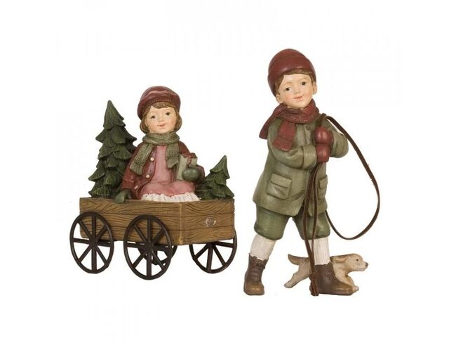 Dekorativní soška - děti s vozíkem, Clayre & Eef