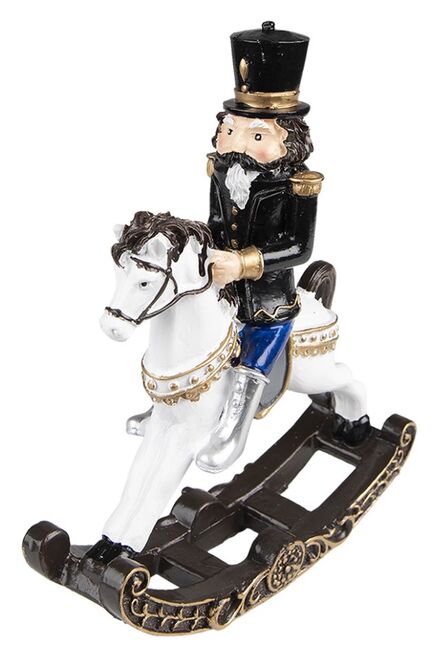 Dekorace Louskáček v černém na houpacím koníkovi 18 cm