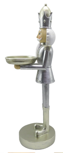 Highlife Dekorace stříbrný Louskáček s podnosem 40 cm