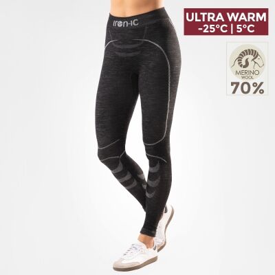 Iron-ic Dámské Ultra warm funkční legíny s MERINO vlnou Barva: Black/Grey, Velikost: S/M
