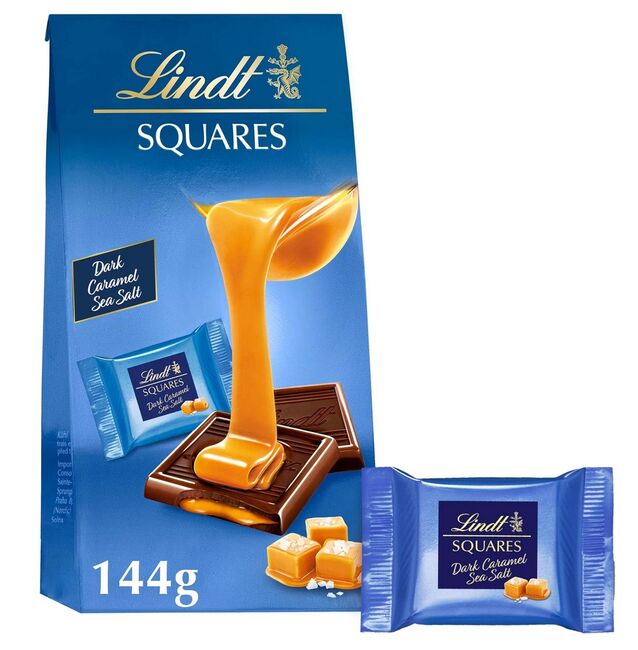 Lindt LINDT Squares Hořká Čokoláda S Karamelovou Náplní A Mořskou Solí 144 g