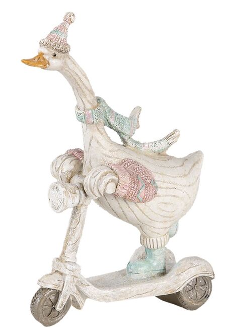 Dekorativní soška husy se šálou na koloběžce 19 cm