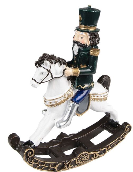 Dekorace Louskáček v zeleném na houpacím koníkovi - 15*5*18 cm