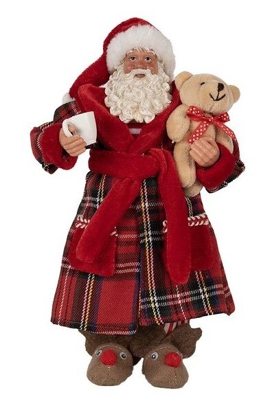 Vánoční dekorace Santa v županu s bačkorkami 27 cm