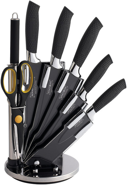 Royalty Line 8-dílná sada nožů, nůžek a ocílky RL-BLK8W potažených antiadhezní vrstvou