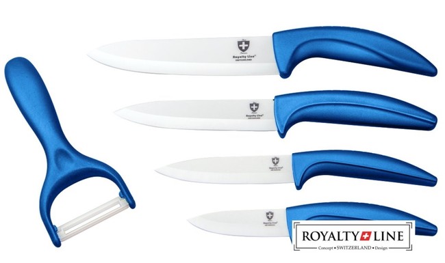Royalty Line Sada 4 keramických nožů RL-C4 + škrabka modrá