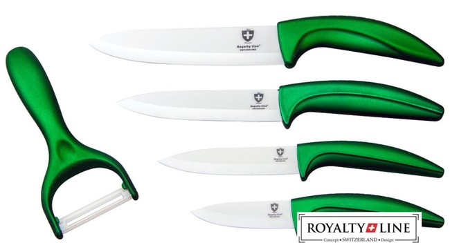 Royalty Line Sada 4 keramických nožů RL-C4 + škrabka zelená