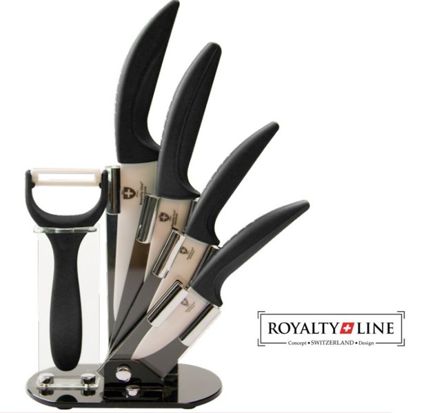 Royalty Line Sada 4 keramických nožů RL-C4ST se stojanem + škrabka černá