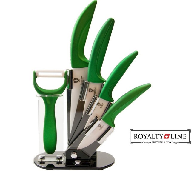 Royalty Line Sada 4 keramických nožů RL-C4ST se stojanem + škrabka zelené